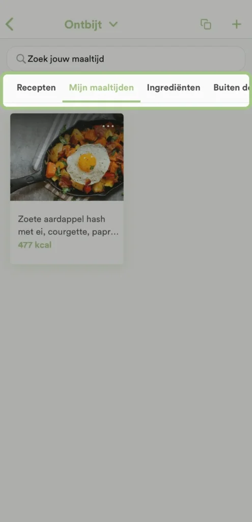 In de app: een eigen maaltijd onder Mijn maaltijden