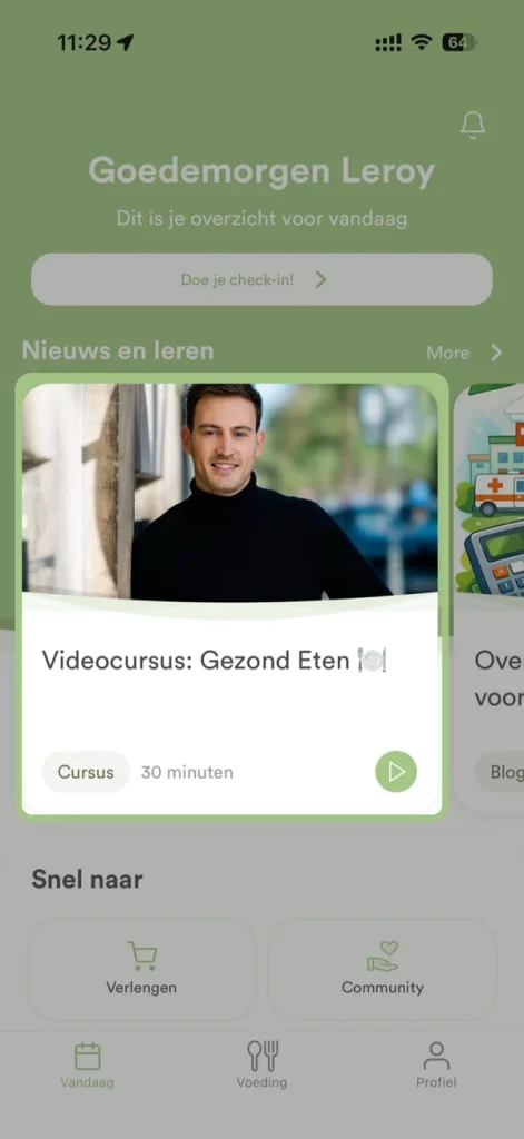 In de app: de videocursus Kickstart Gezond Eten onder Nieuws en leren